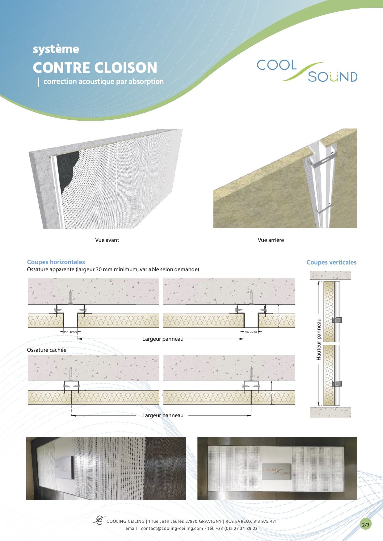 COOLSOUND Panneau mural métallique acoustique - Système contre-cloison