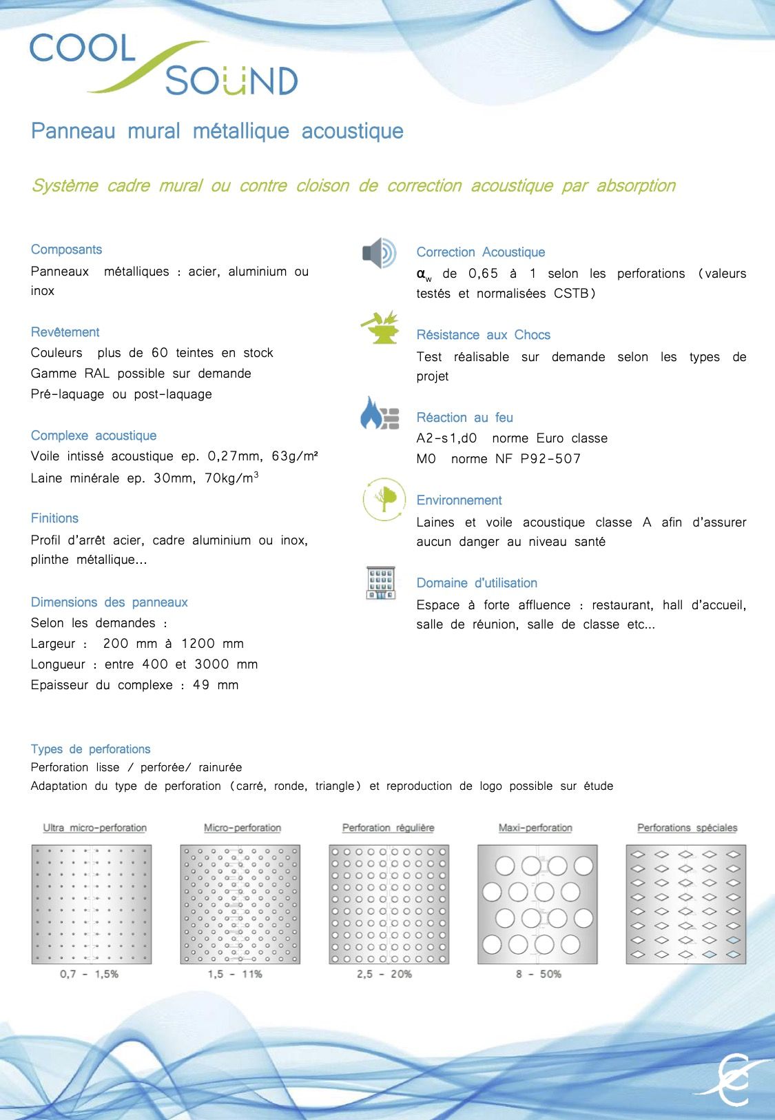 COOLSOUND Panneau mural métallique acoustique