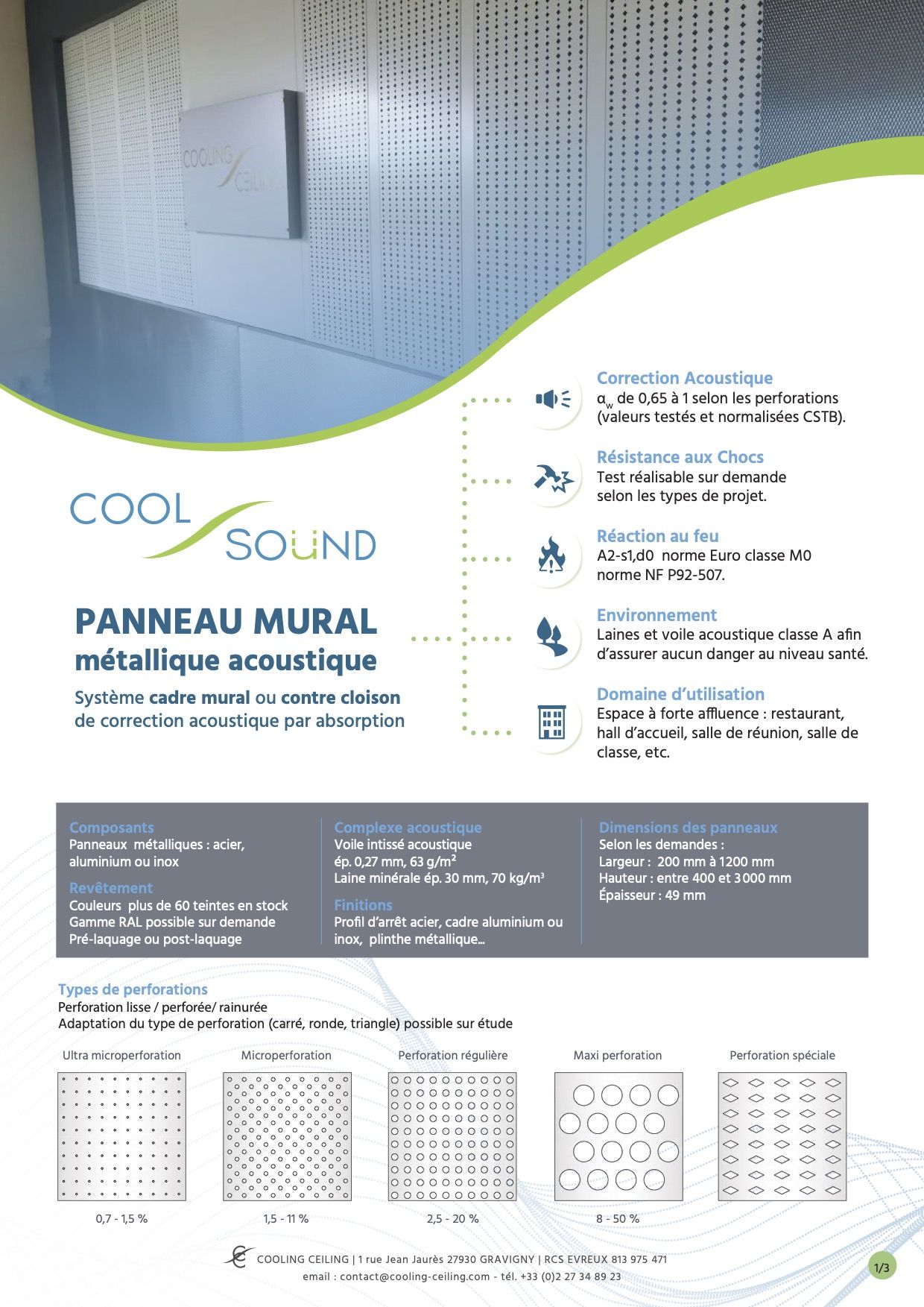COOLSOUND Panneau mural métallique acoustique