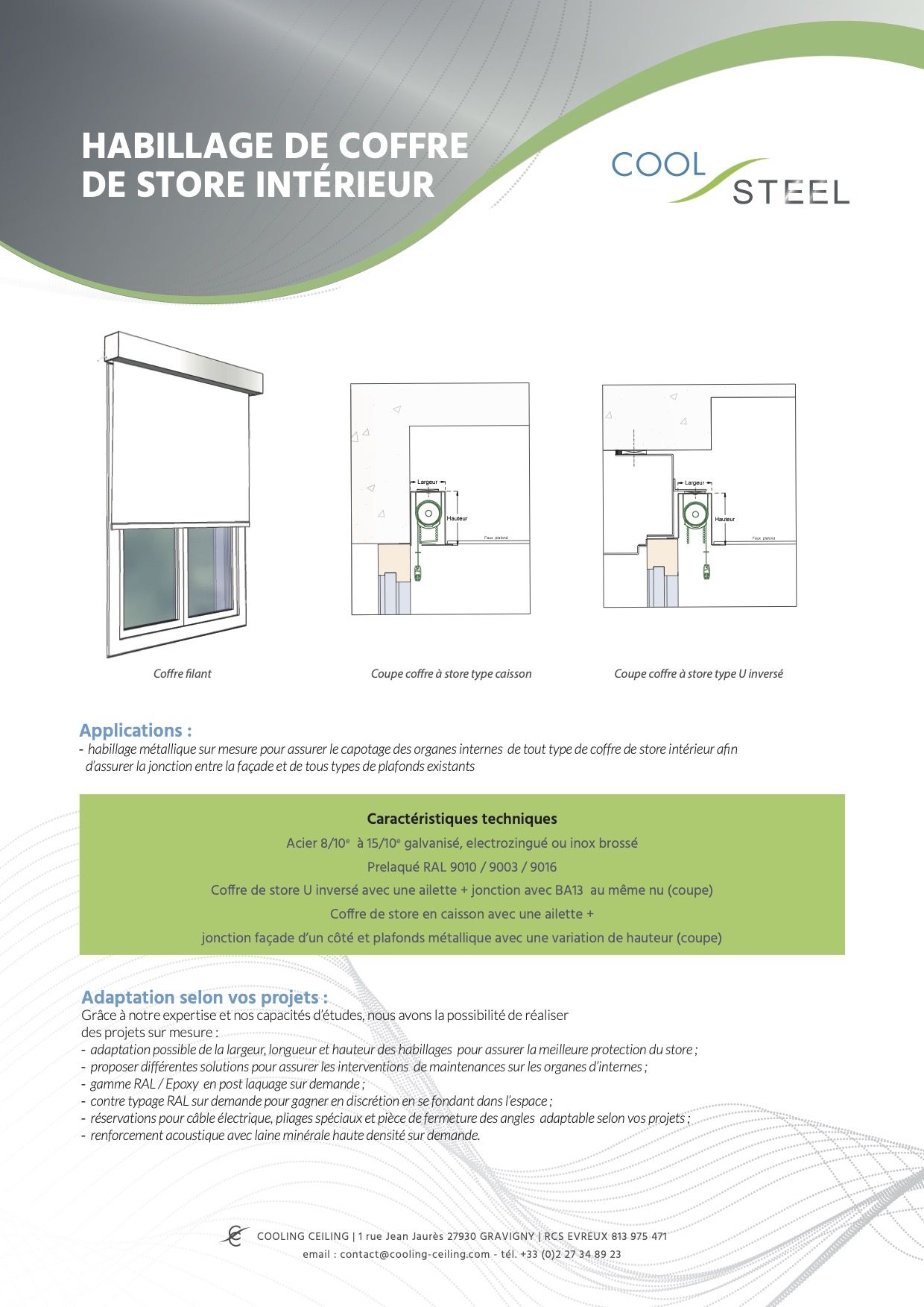 COOLSTEEL Habillage de coffre de store intérieur