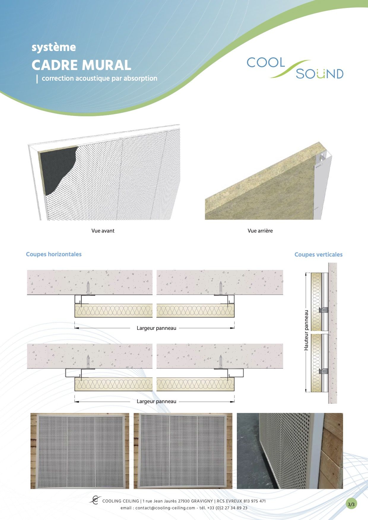 COOLSOUND Panneau mural métallique acoustique - Système cadre mural